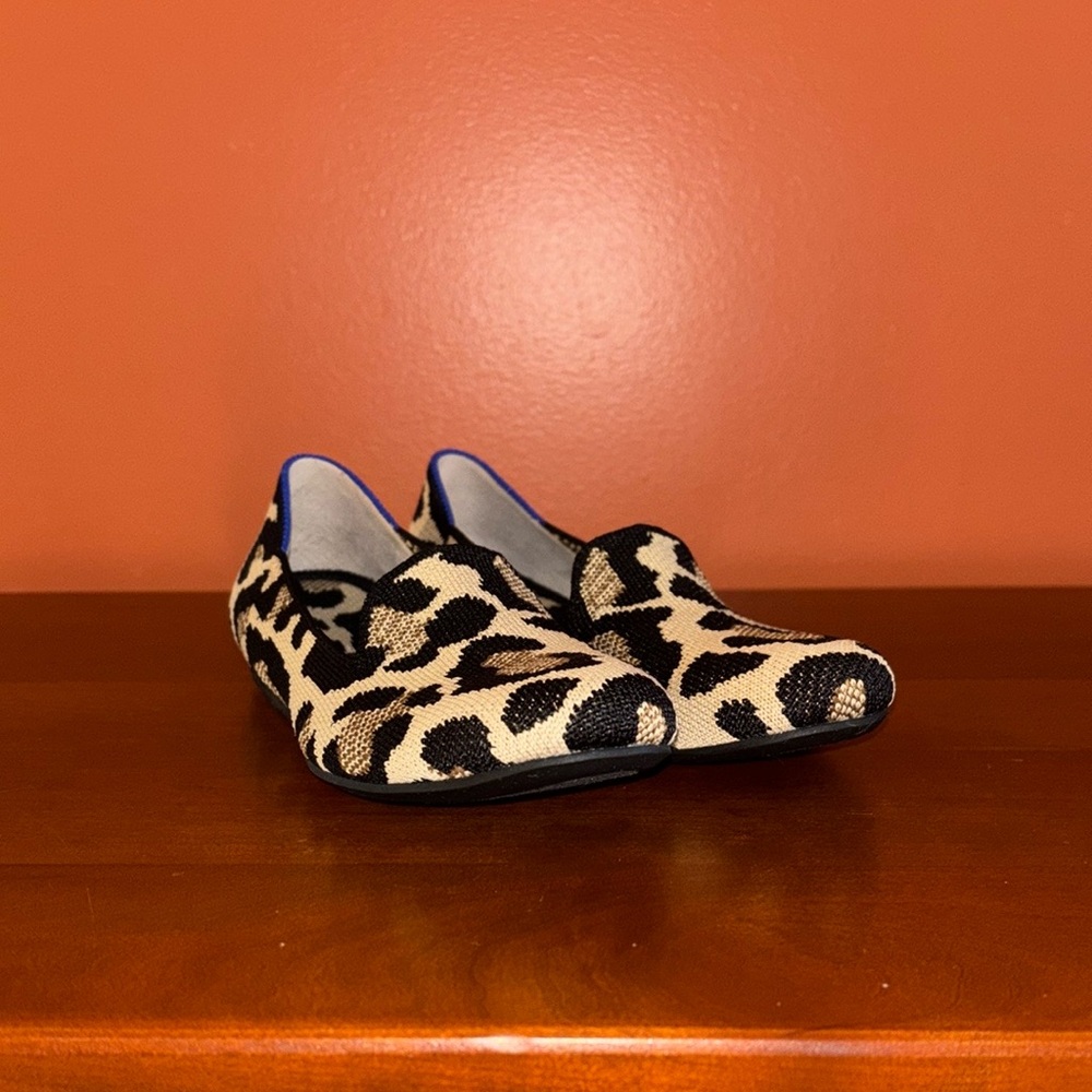 Rothy’s size 5 cheetah print loafers.